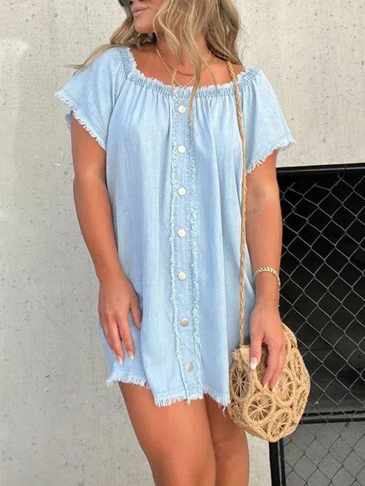 One Shoulder Denim Mini Dress