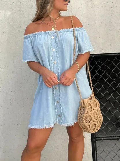 One Shoulder Denim Mini Dress