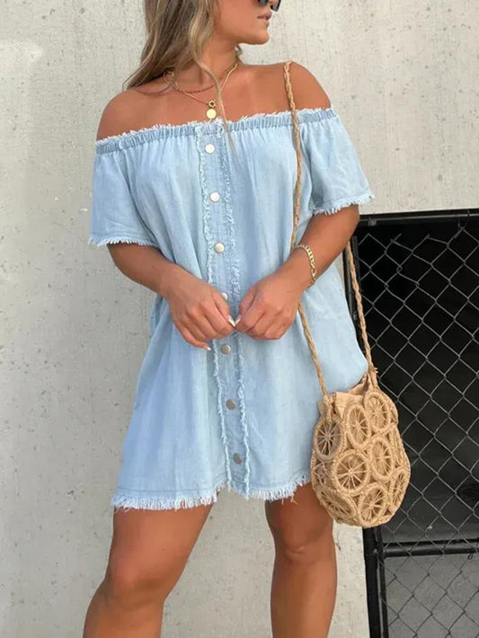 One Shoulder Denim Mini Dress