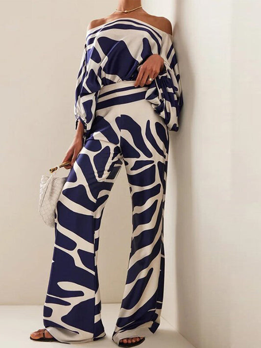 Satin Hot Off-shoulder Top Pants Set