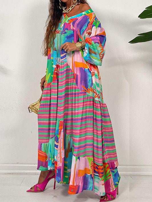 Oversized V-neck Printed Maxi Dress