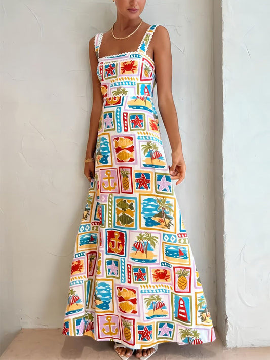 Graffiti Strap Tube Top Lace Maxi Dress