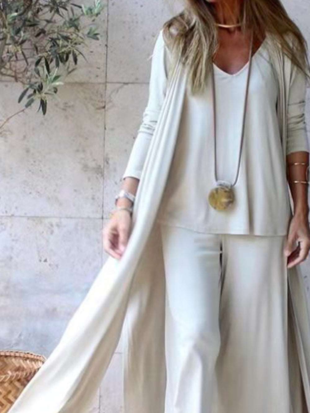 Cardigan Coat Sling Top Wide Leg Pants 3pcs Set