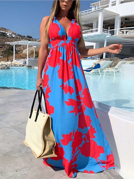 Dress Print V-neck Sleeveless Maxi Dress