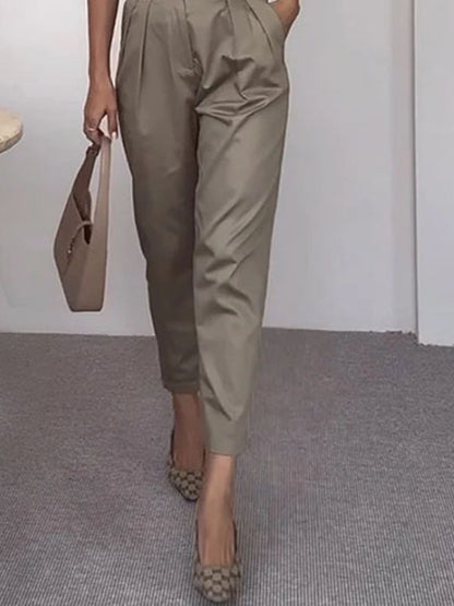 Side Pocket Belt Long Pant Set in Sage