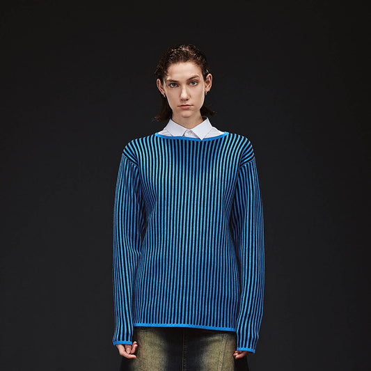 Blue Striped Knit Sweater