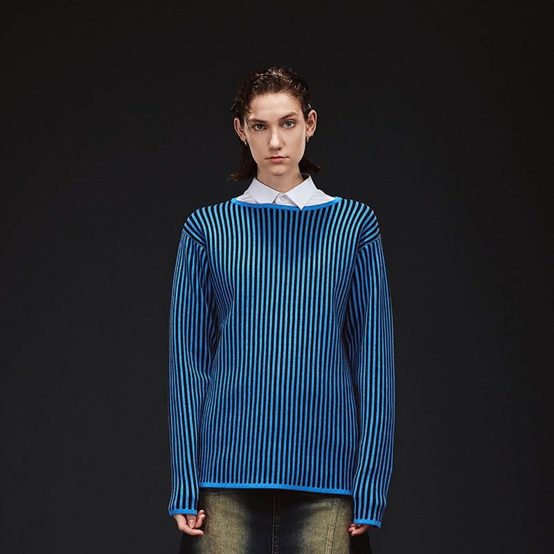 Blue Striped Knit Sweater