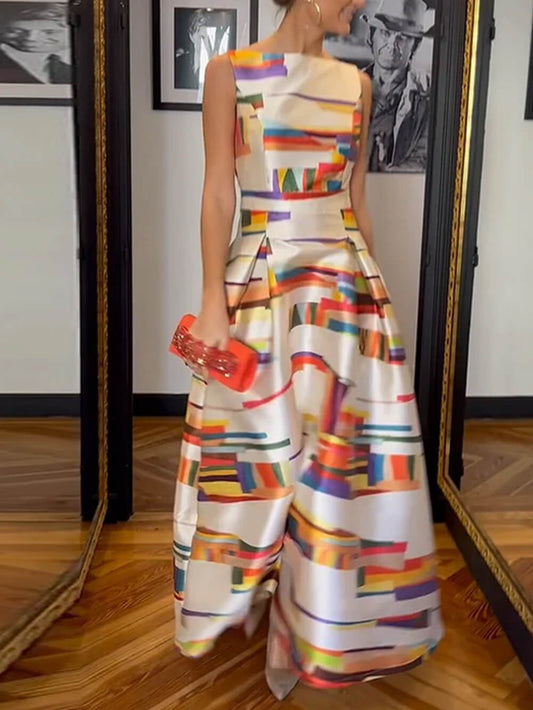 Sleeveless Backless Printed Party Maxi Dress