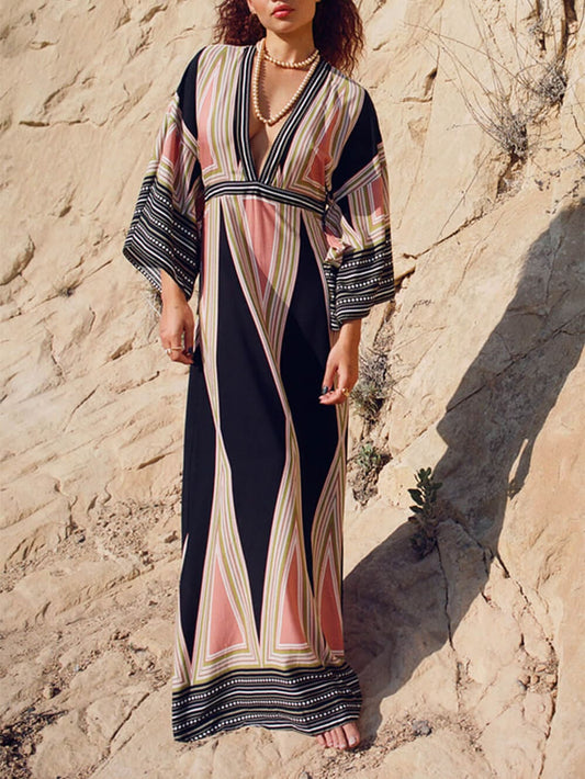 High Waisted Bell Sleeve Long Dress