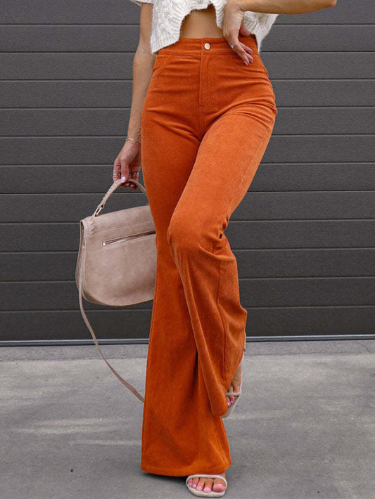 Slim Fit Micro-flared Corduroy High-waisted Pants