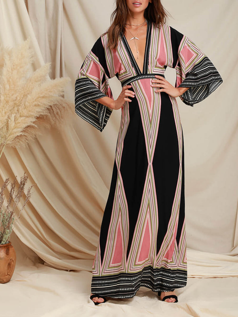 High Waisted Bell Sleeve Long Dress