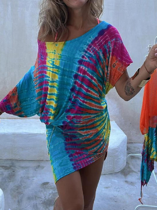 Tie-dye Crew Neck Mini Dress