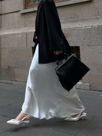 Acetate Satin Silky Draped High-waisted Skirt