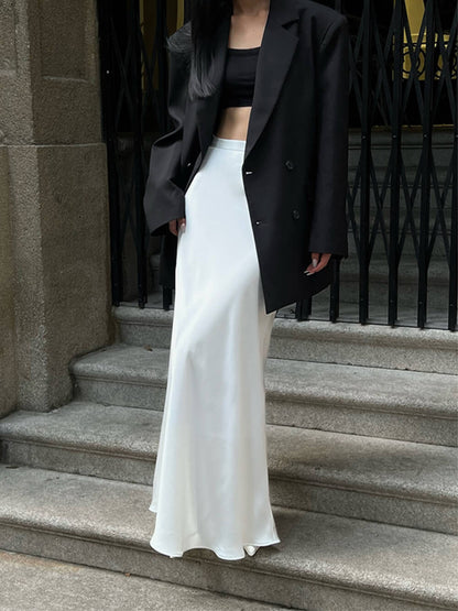 Acetate Satin Silky Draped High-waisted Skirt