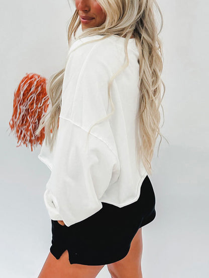 Rugby Letter Embroidered Pullover Sweatshirt