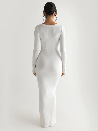Knit Square Neck Long Sleeve Maxi Dress