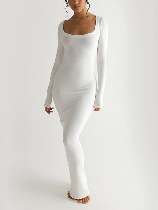 Knit Square Neck Long Sleeve Maxi Dress