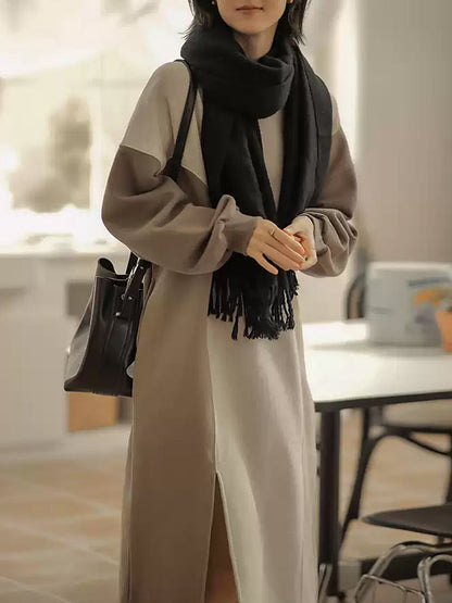 Winter Artsy Colorblock Loose Knit Sweater Dress Qm016