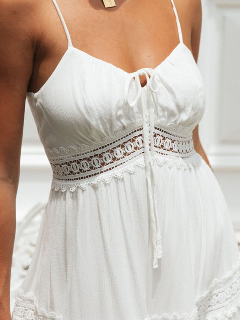 Color Lace Suspender Midi Dress