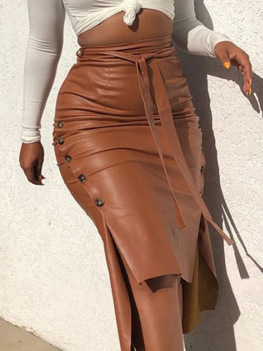 Slim Fit Pu Hip-covering Skirt