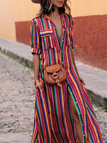 Striped Printed Shirt Maxi Skirt