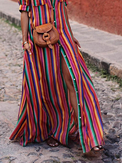Striped Printed Shirt Maxi Skirt