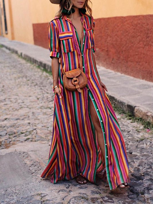 Striped Printed Shirt Maxi Skirt