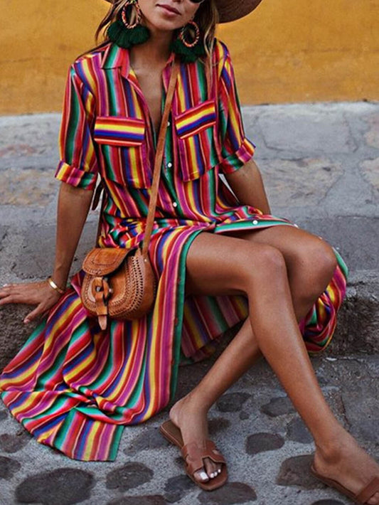 Striped Printed Maxi Dress