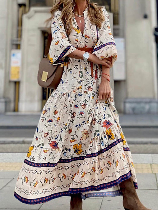 V-neck Printed Loose Maxi Dress