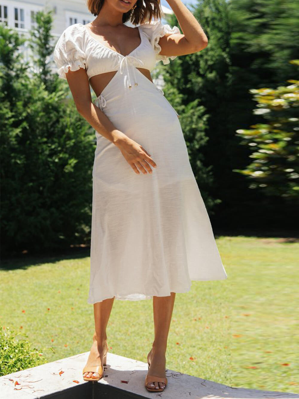 Color Princess Sleeve Midi Dress