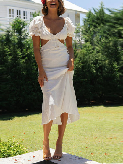 Color Princess Sleeve Midi Dress