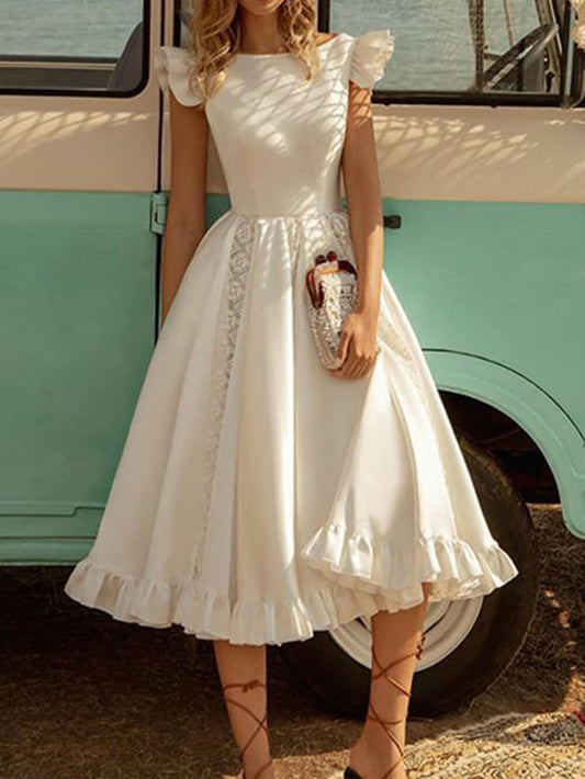 Color Puff Midi Dress