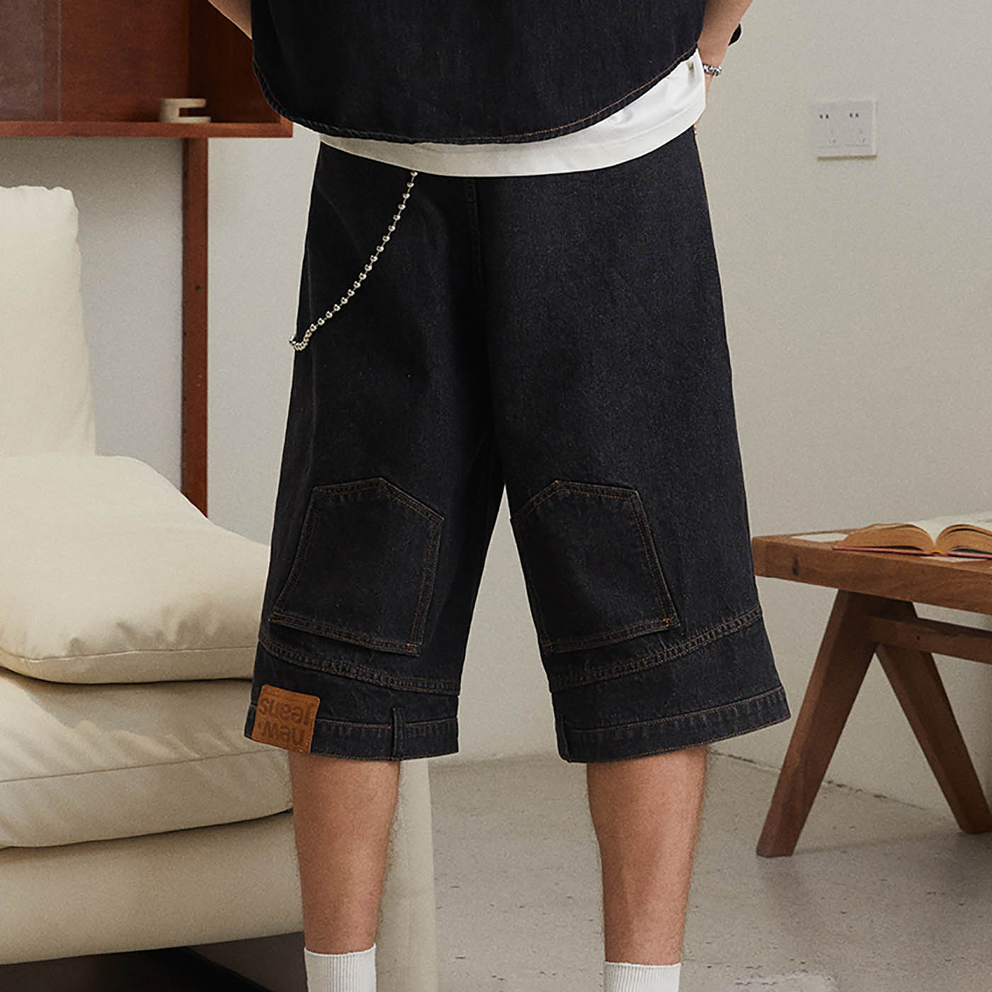 Inverted Wide Leg Denim Shorts
