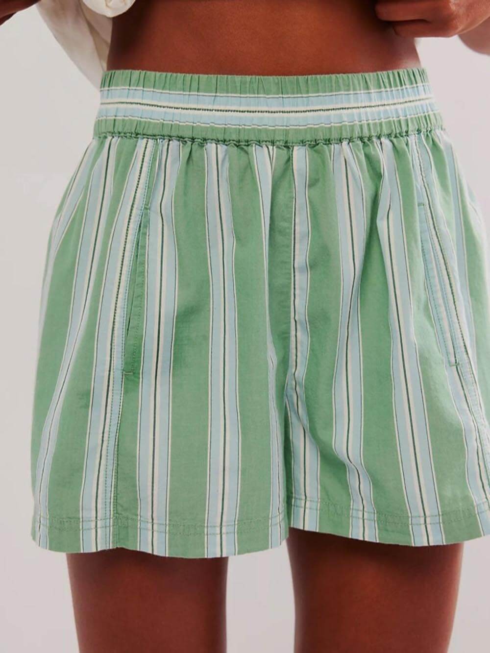 Patchwork Striped Loose Printed Shirt and Shorts Set
