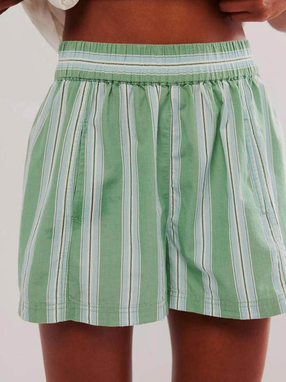 Patchwork Striped Loose Printed Shirt and Shorts Set
