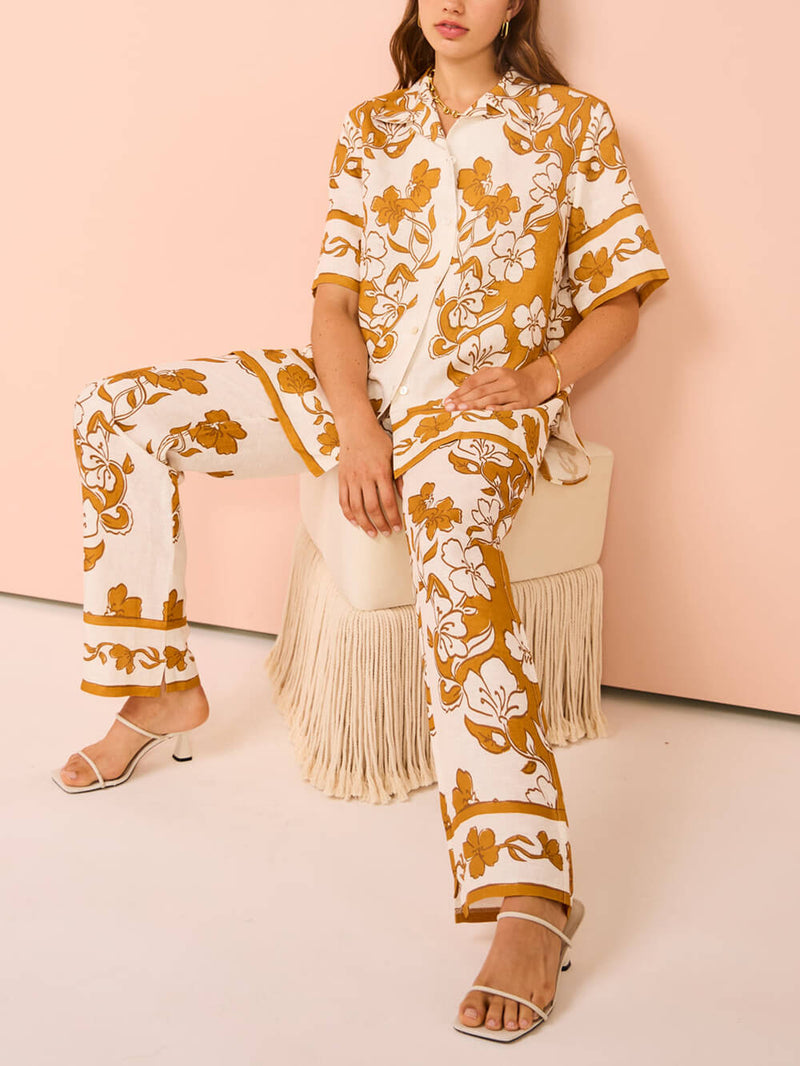 Print Short Sleeve Pants Set