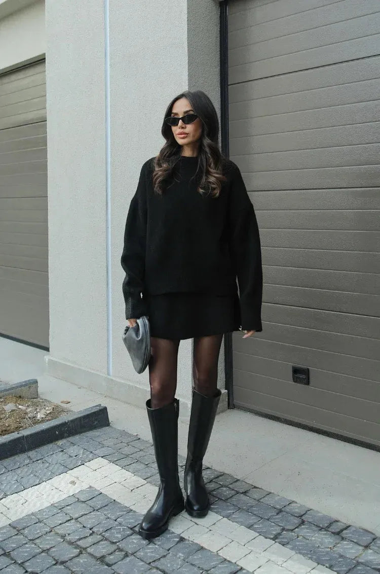 Damaris - Knitted Straight Shirt Two-piece Set