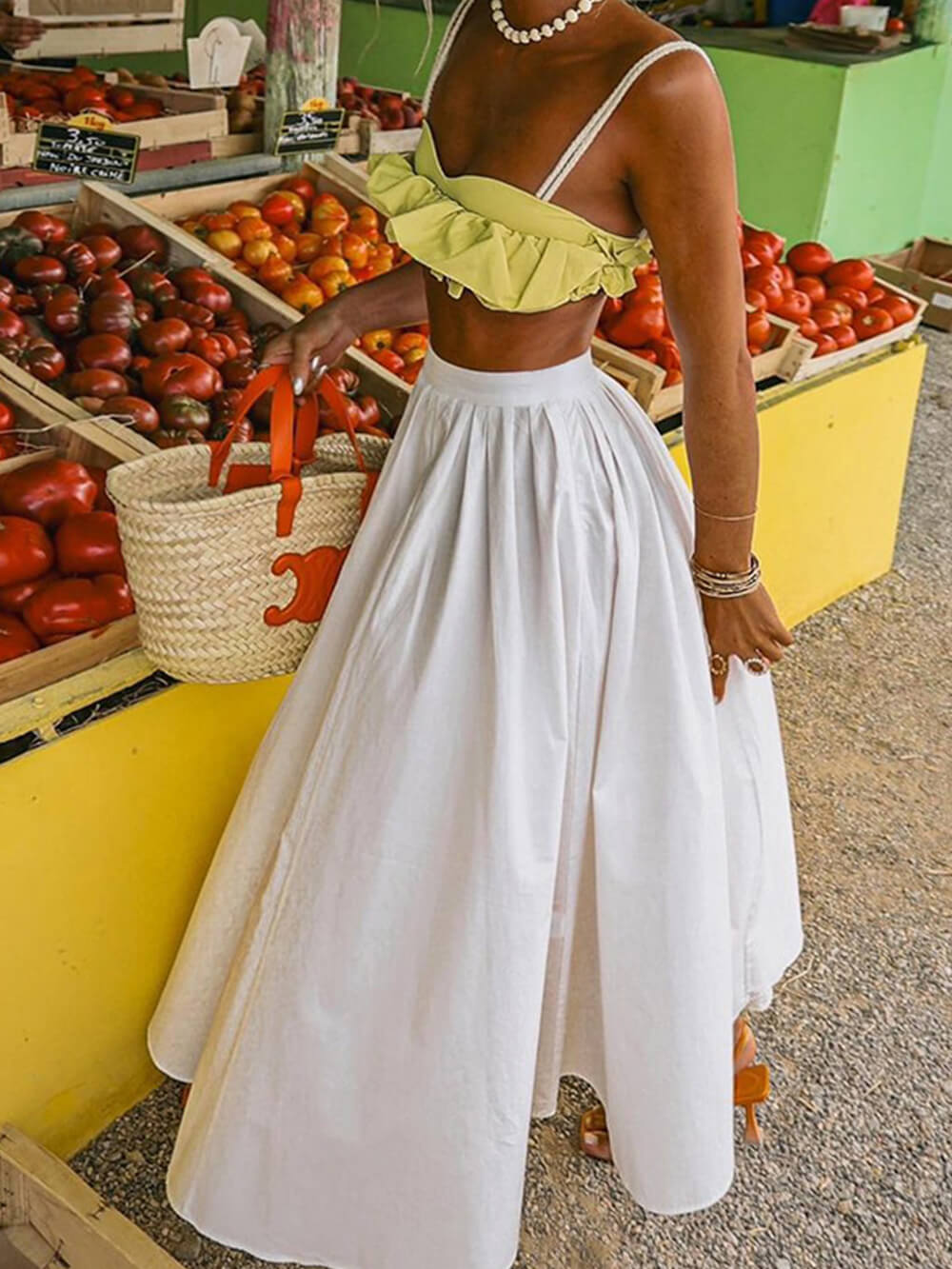 Color Midi Skirt With Wide Hem