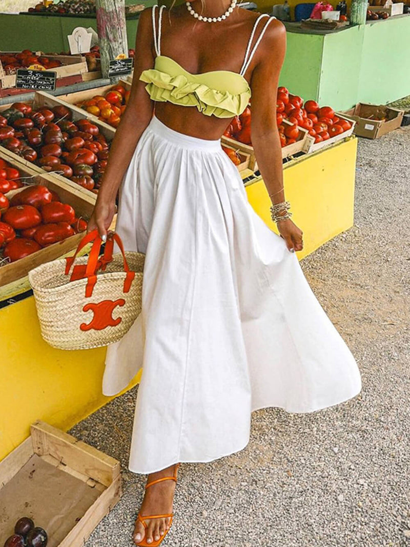 Color Midi Skirt With Wide Hem