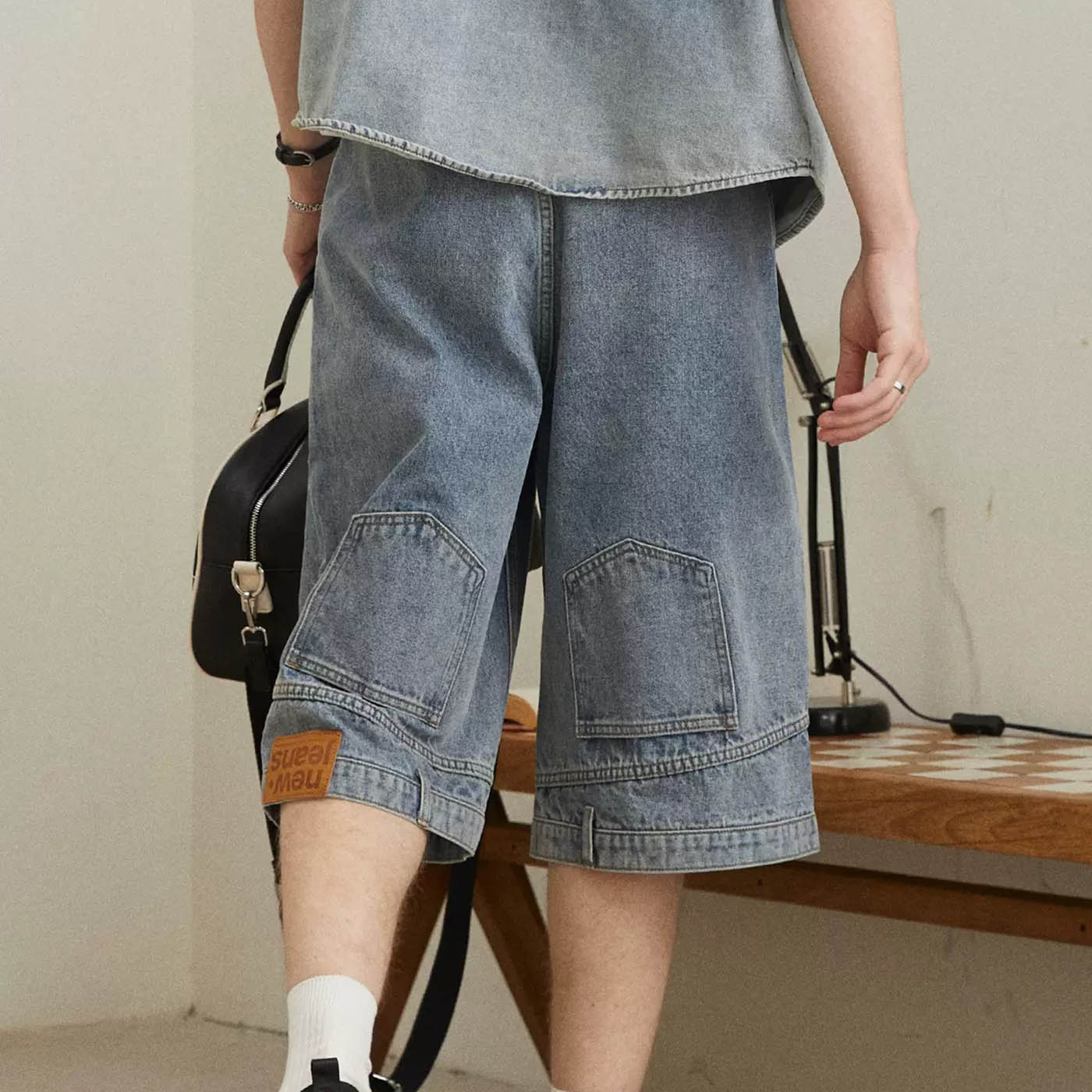 Inverted Wide Leg Denim Shorts