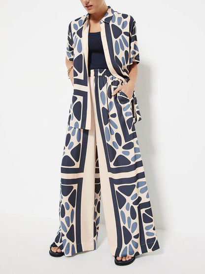Summer Vacation Style Unique Print Loose Oversized Blouse