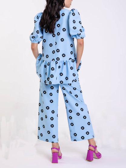 Classic Daisy Flower Pocket Wide Leg Pants