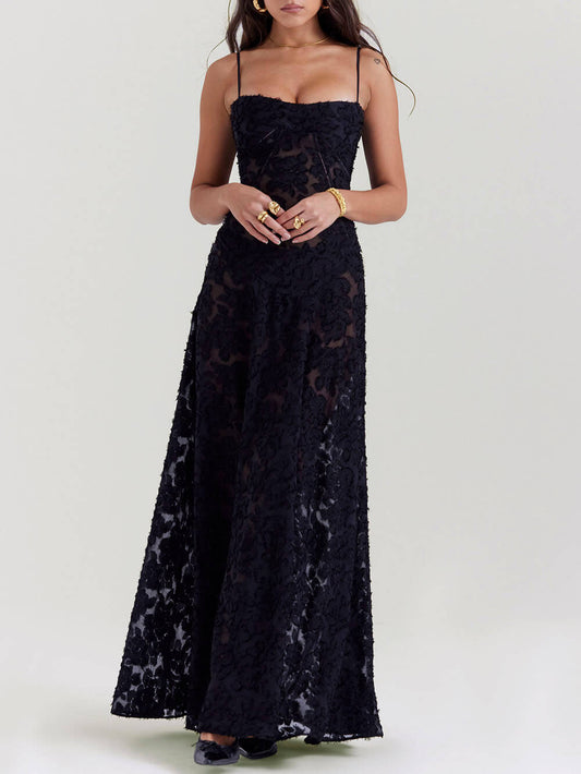 Black Lace Back Maxi Dress