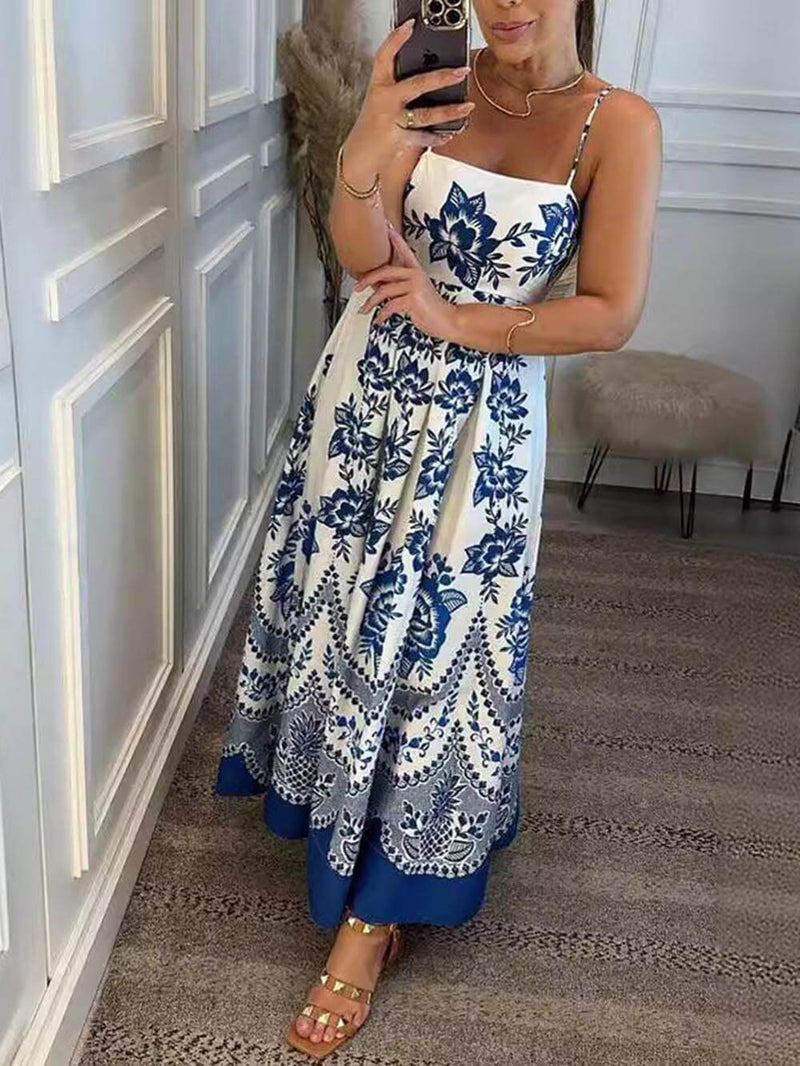 Print Back Smocked Loose Midi Dress