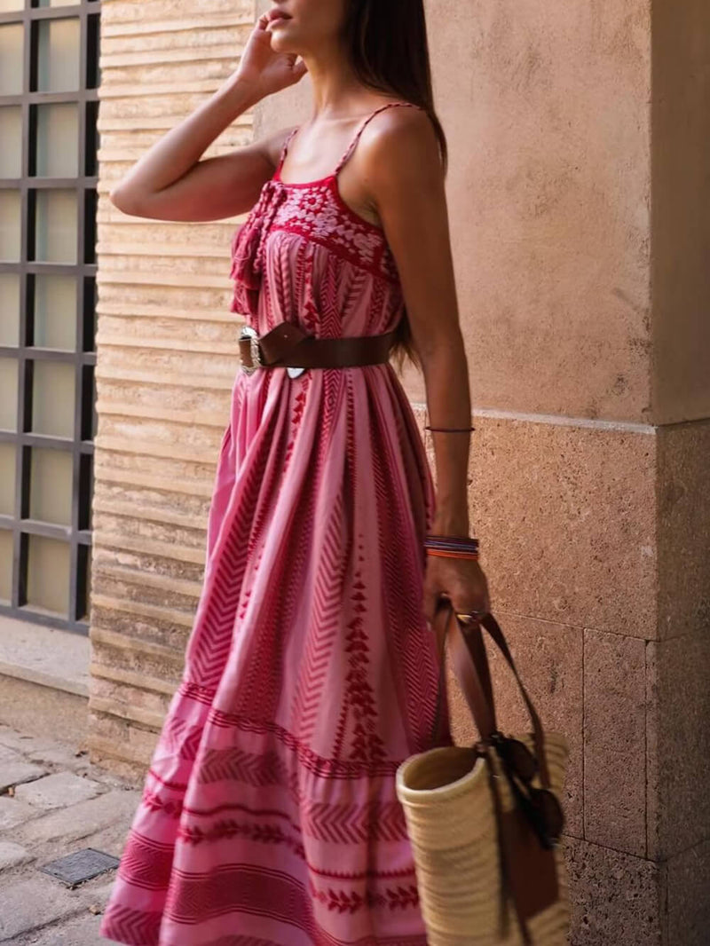 Crochet Patchwork Style Knitted Slip Maxi Dress