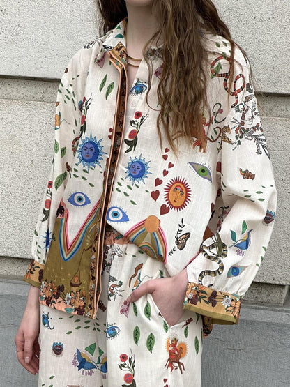 Featured Print Loose Oversized Pant Set