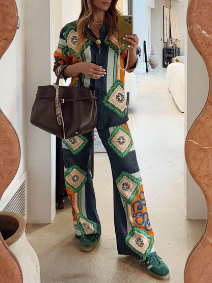 One-of-a-kind Unique Coral Graphic Print Elastic Waist Pocketed Wide Leg Pants
