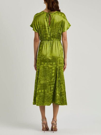 Satin Unique Jacquard Print Midi Dress