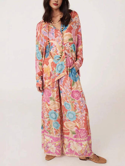 Unique Print Button Down Oversized Blouse