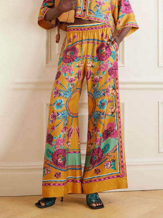 Sunset Cropped Unique Printed Loose Wide-leg Pants